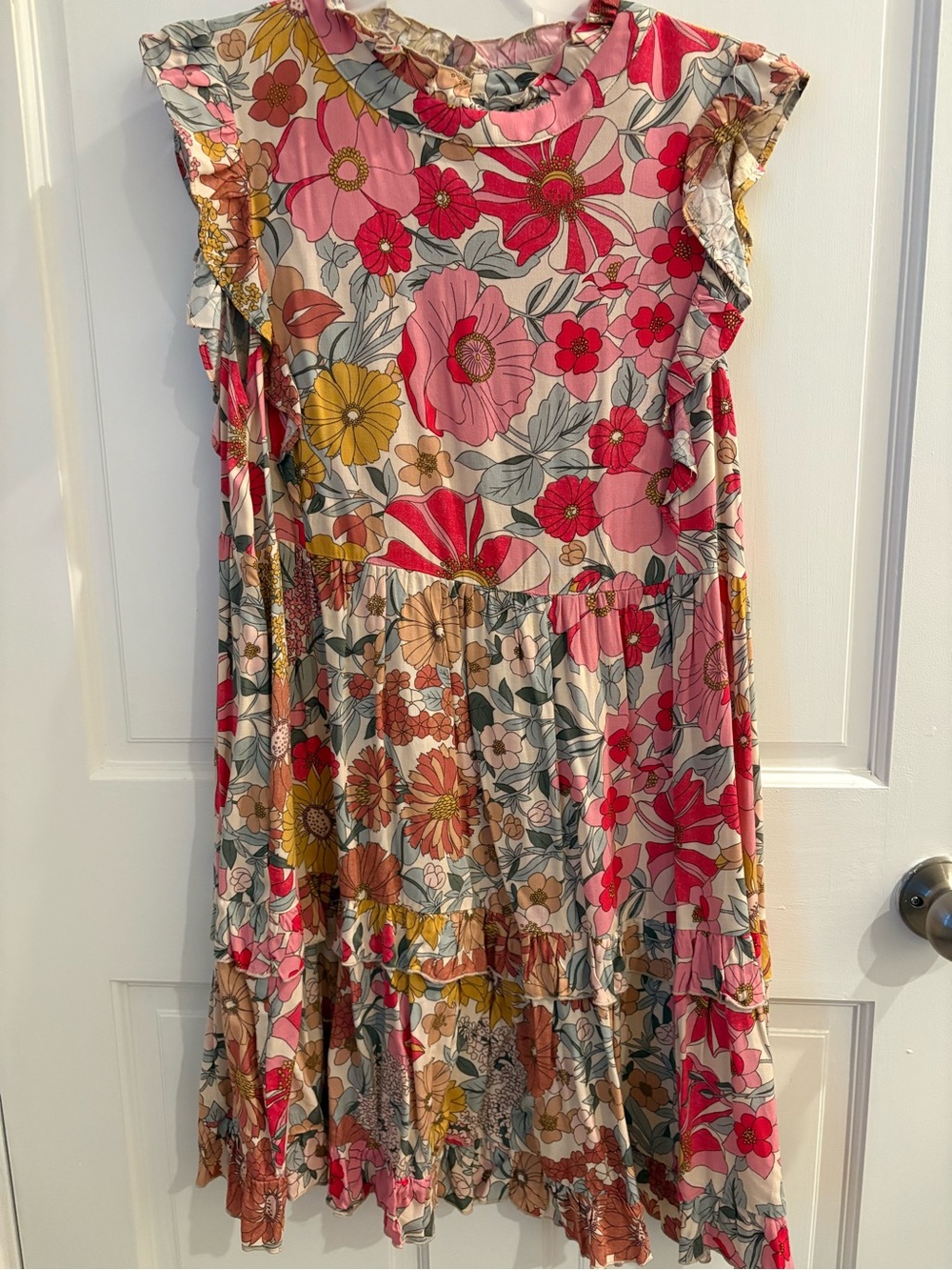JODIFL Floral Ruffle Tiered Dress w Pockets Sz S
